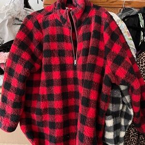 Terra & Sky Red and Black Checkered Fleece Jacket